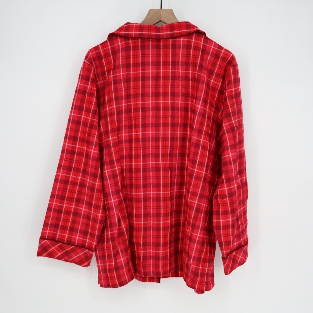Charter Club Flannel 2-PC Pajamas Set Womens 2X Red Plaid Cotton Lapel Collar