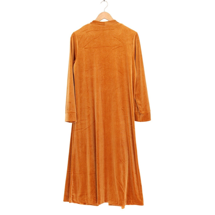 Velvet Duster Coat Womens Medium Orange Patch Pockets Long Sleeve Open Front
