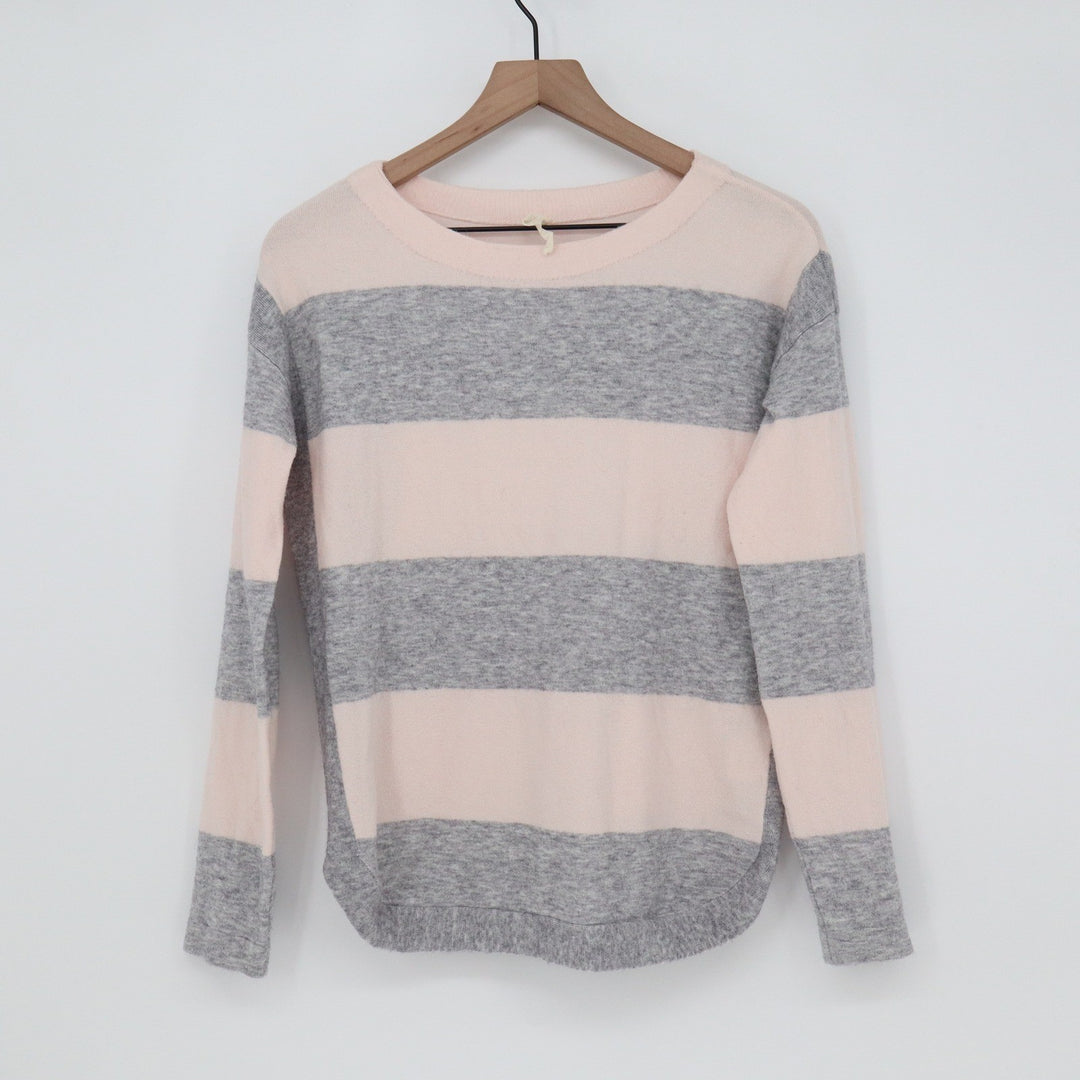 Unbranded Sweater Womens S Striped Pink Grey Long Sleeve Curved Hem Excellent
