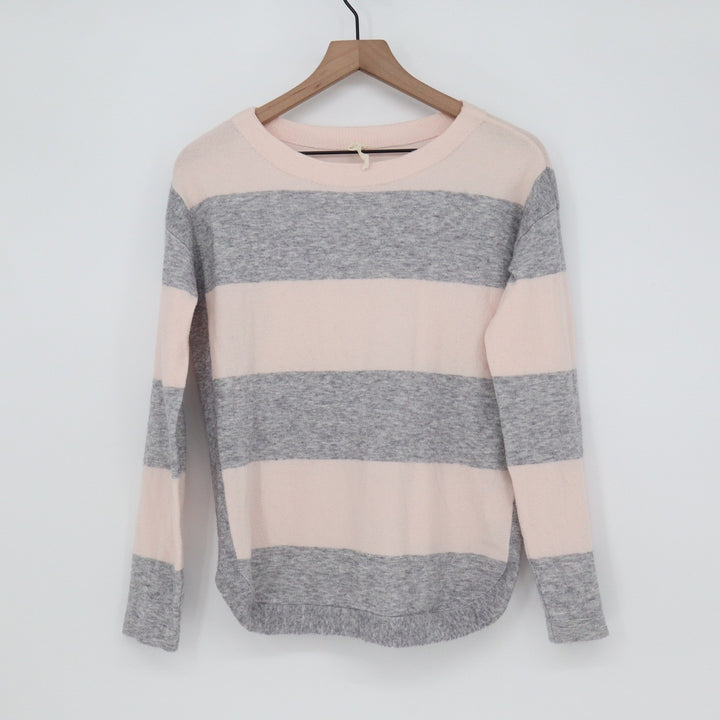 Unbranded Sweater Womens S Striped Pink Grey Long Sleeve Curved Hem Excellent