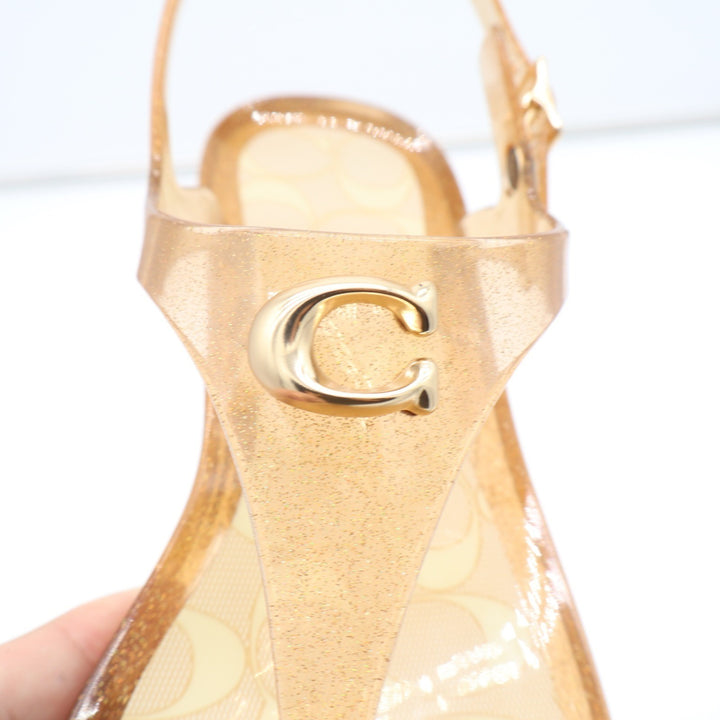 Coach Natalee Jelly Sandal Gold Glitter Monogram Womens 8