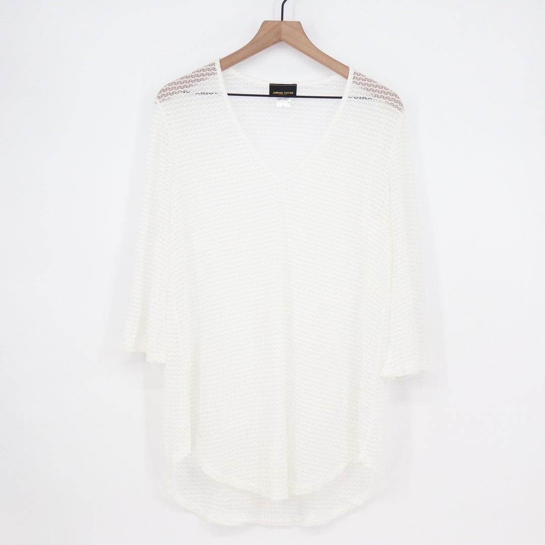 Jordan Taylor White Chevron Knit V-Neck Tunic Cover Up Large