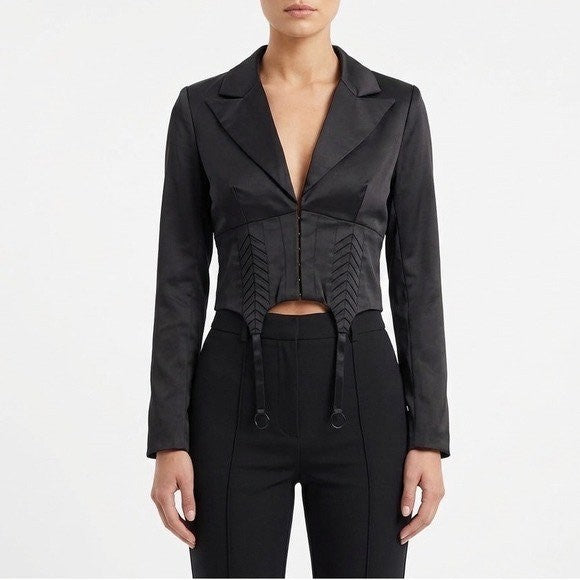Naked Wardrobe Black Garter Corset Cropped Blazer Jacket NWSP20-J6 Mens Size M