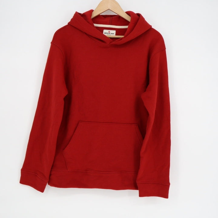 American Giant Hoodie Unisex Medium Red Logo Fleece Lined Cotton Kangaroo Pocket