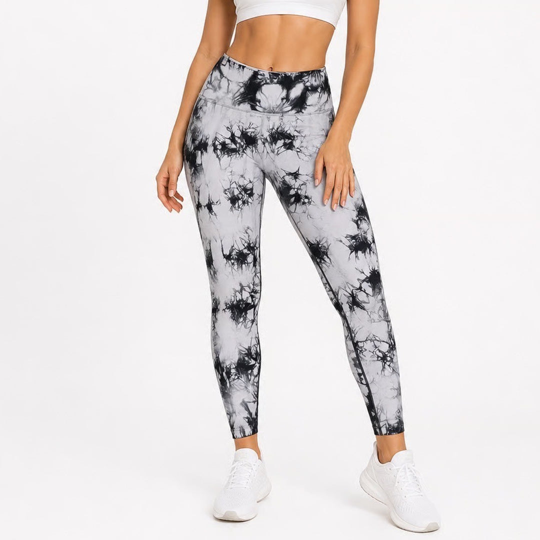 Black White Tie Dye Scrunch Butt Leggings Ribbed High Waist Activewear Yoga Pant