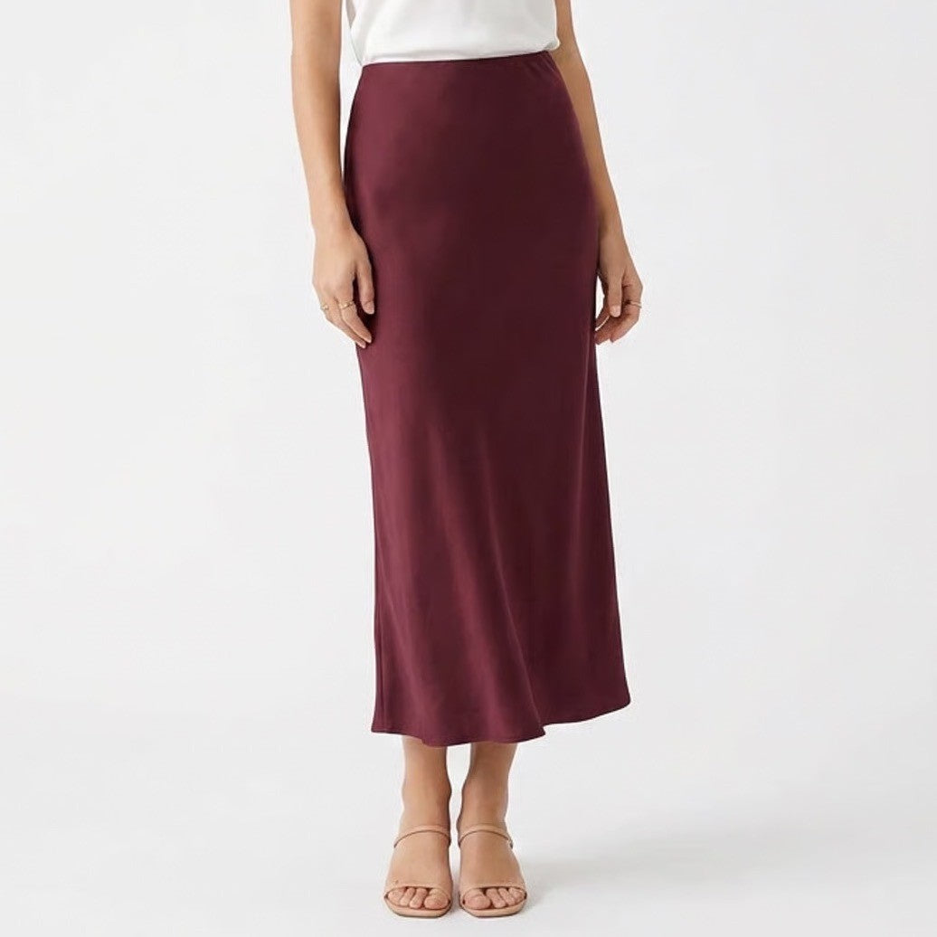 Anthropologie Burgundy Elastic Waist Midi Skirt Wine Red Size L