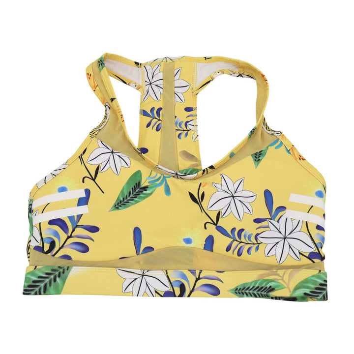 Zyia Active Sports Bra Womens M Racerback Yellow Tropical Floral Mesh Excellent