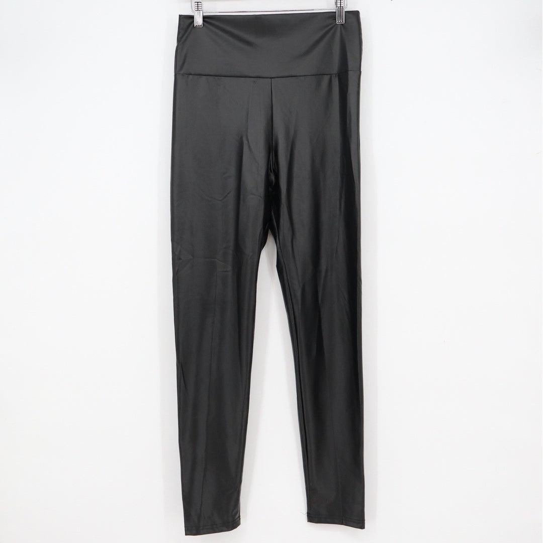 Black Faux Leather High Waisted Leggings Liquid Look Shiny Pants Large