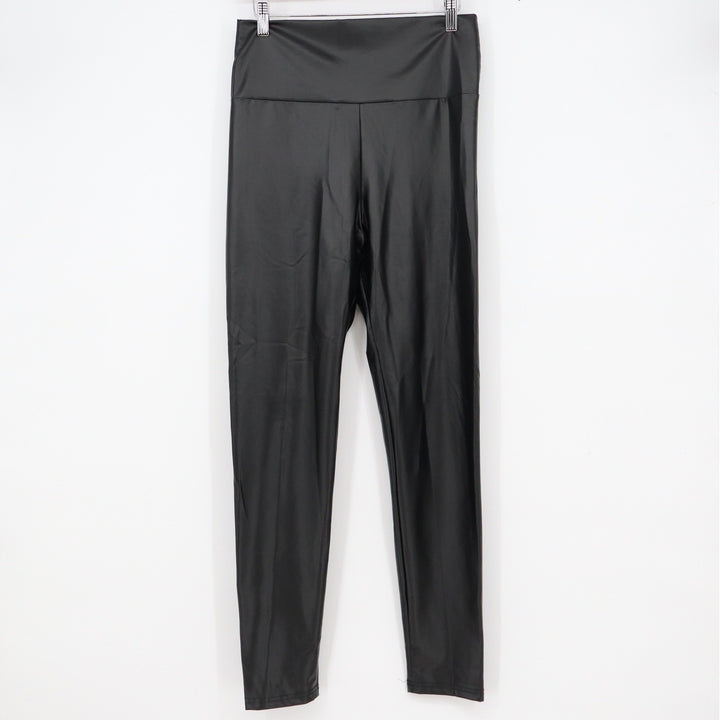 Black Faux Leather High Waisted Leggings Liquid Look Shiny Pants Large