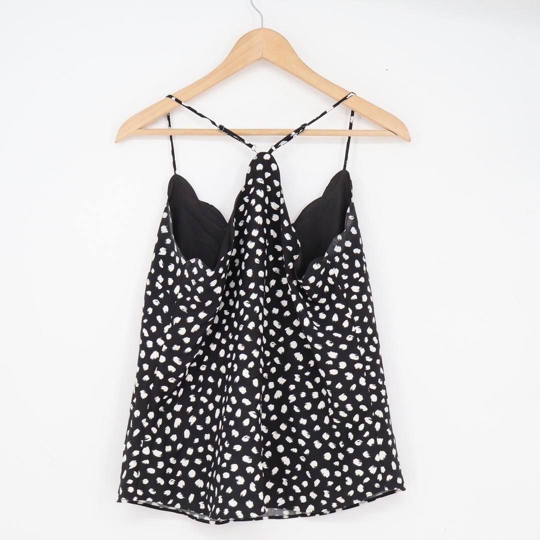 J.Crew Womens Black White Brushstroke Polka Dot Scalloped T-Back Camisole Top 6