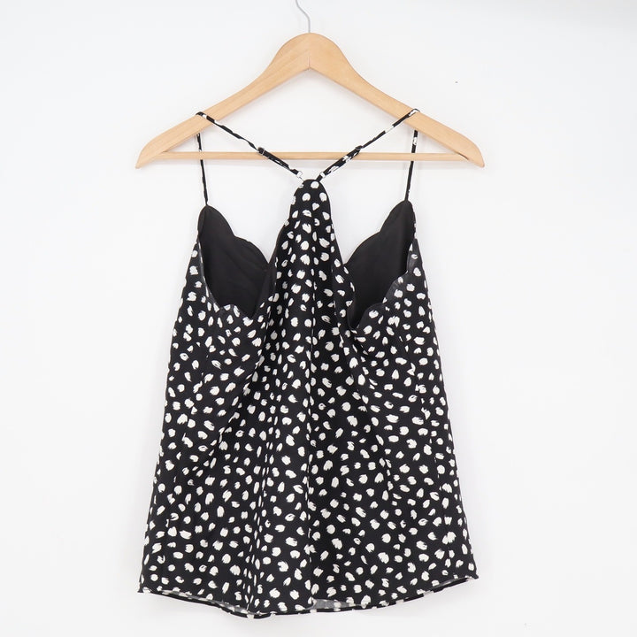 J.Crew Womens Black White Brushstroke Polka Dot Scalloped T-Back Camisole Top 6