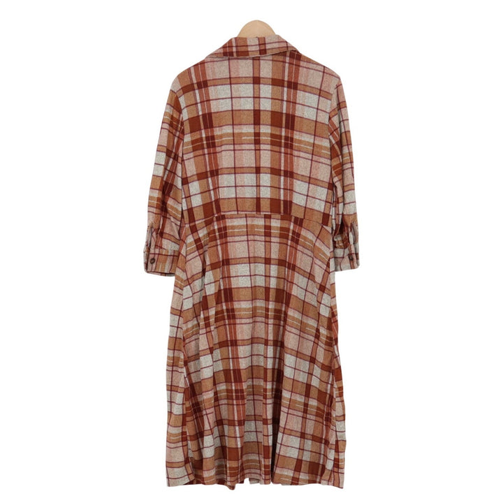 Sandra Darren Shirt Dress Womens L Plaid Orange Button-down Excellent