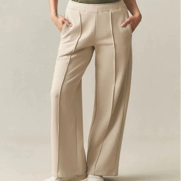 American Giant Pintuck Flare Pants Womens Large Cobblestone Cotton Fleece Lined
