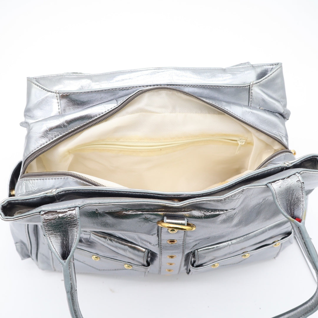 Unbranded Shoulder Bag Womens Large Y2K Metallic Silver Studded Pockets Good
