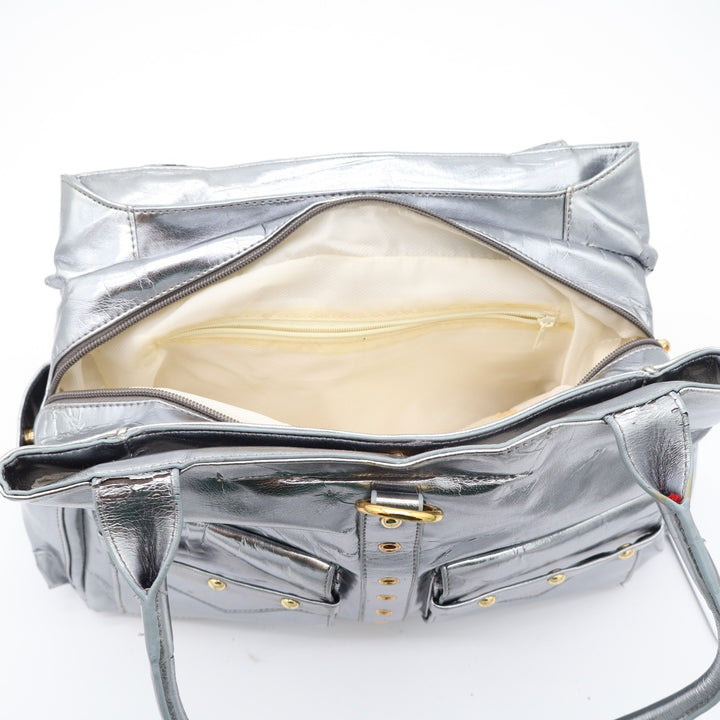 Unbranded Shoulder Bag Womens Large Y2K Metallic Silver Studded Pockets Good
