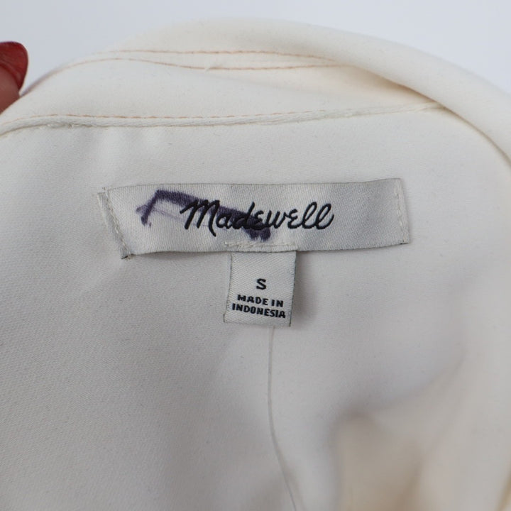 Madewell Contrast-Stitch Popover Shirt Women Small White Spread Collar Button Up