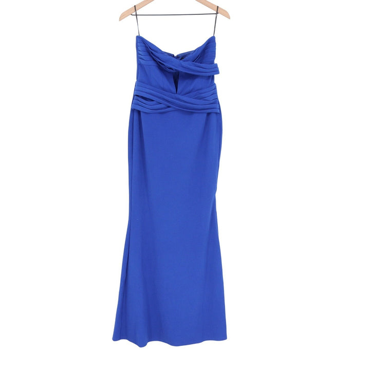 Lulus Royal Blue Strapless Pleated Crossover Maxi Dress IBD32624L Womens Medium