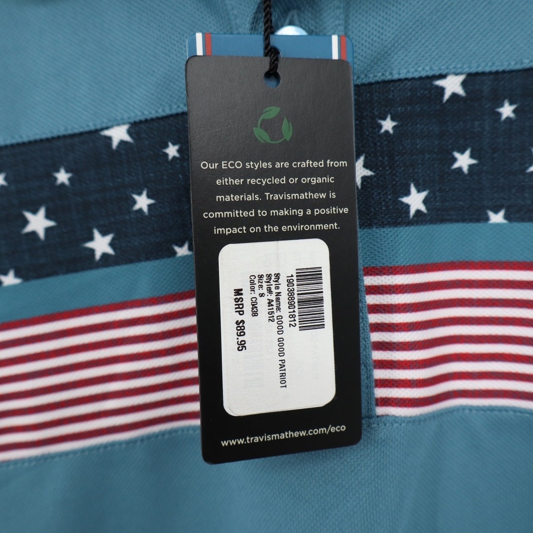 TravisMathew Good Good Patriot Blue Americana Stars Stripes Polo Shirt S
