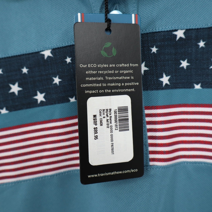 TravisMathew Good Good Patriot Blue Americana Stars Stripes Polo Shirt S