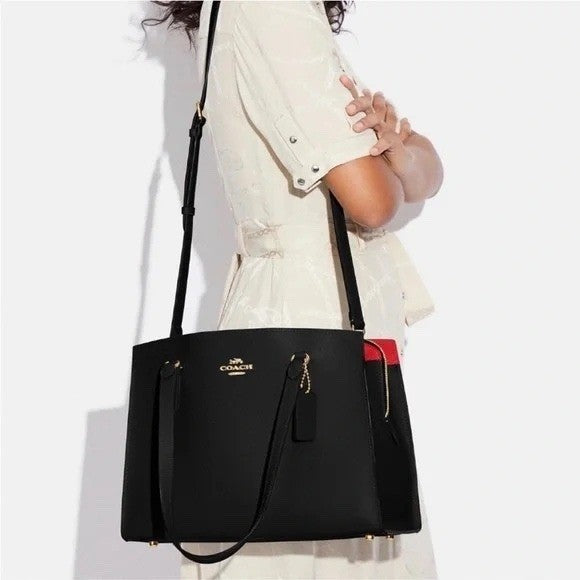 Coach Tatum Carryall Handbag Womens Core Black Pebbled Leather Shoulder Bag
