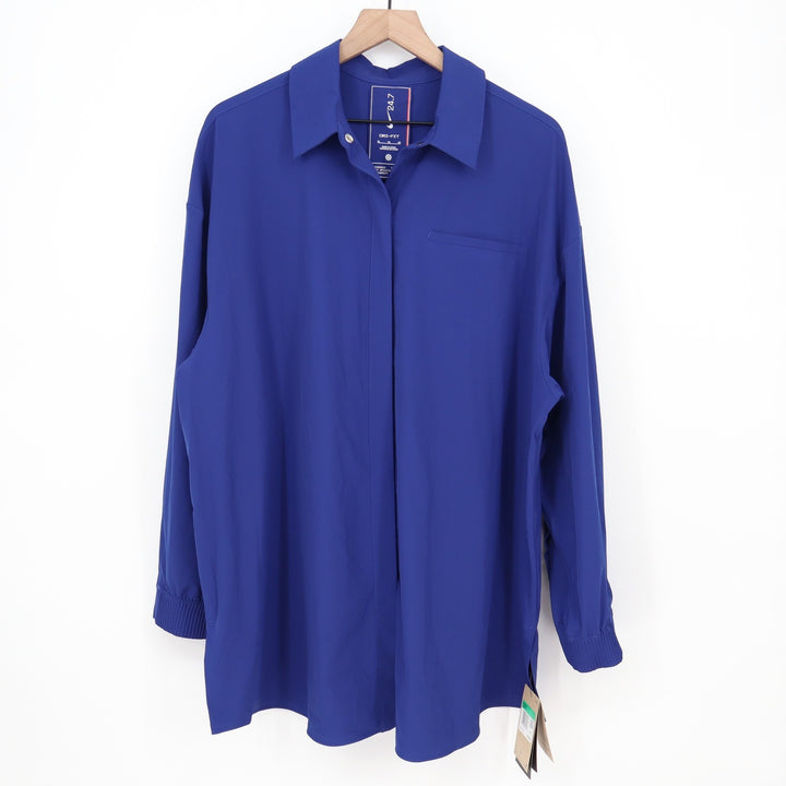 Nike 24.7 Womens Dri-FIT Long Sleeve Snap Button Up Top Blue XL NWT