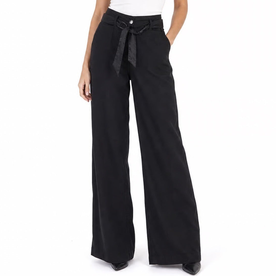 White House Black Market Black Wide Leg Tie Waist Cotton Pants Size 2