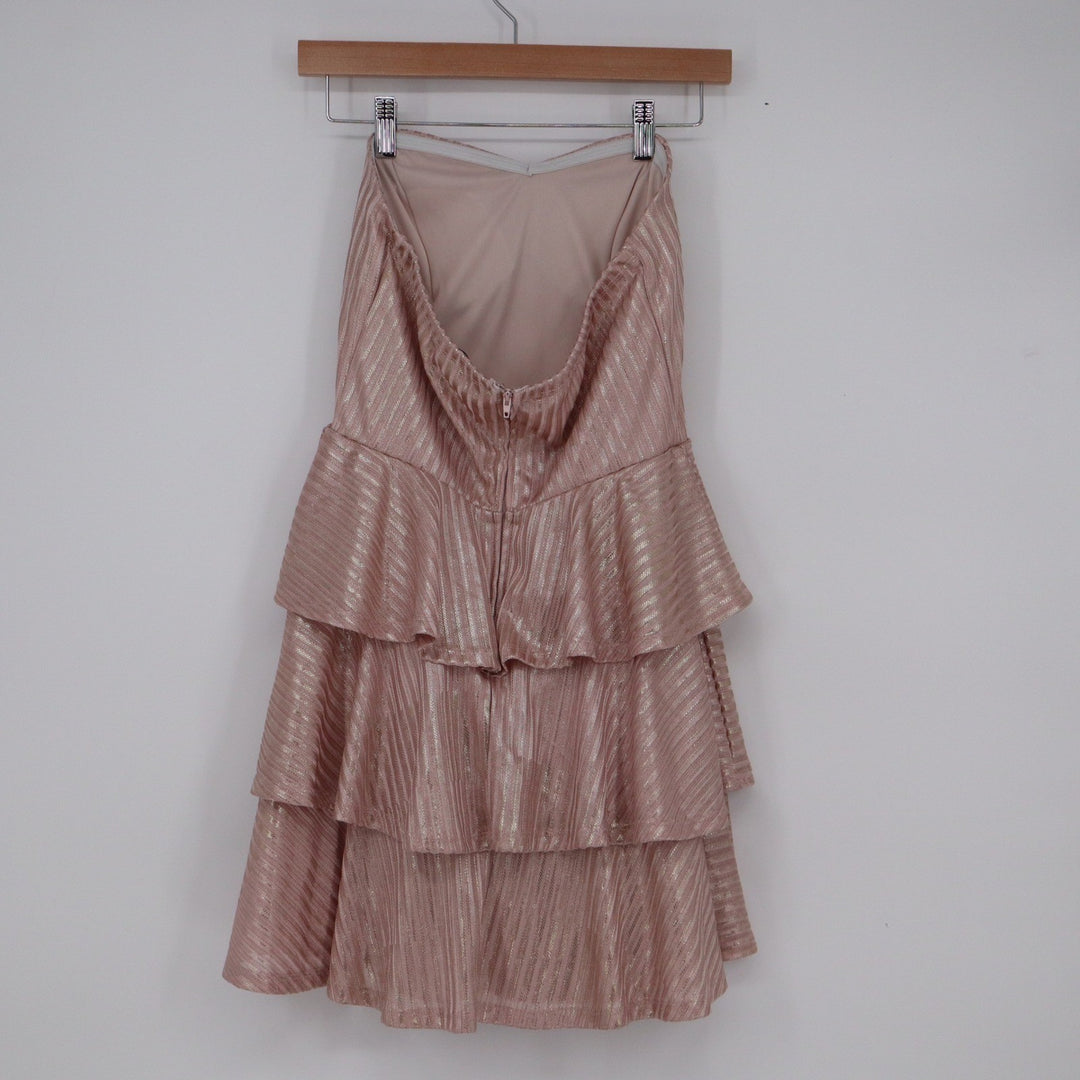 Trixxi Rose Gold Metallic Tiered Ruffle Strapless Party Dress Size 9