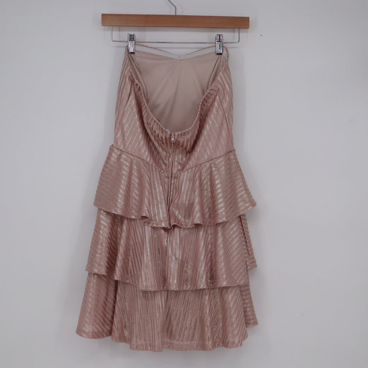 Trixxi Rose Gold Metallic Tiered Ruffle Strapless Party Dress Size 9