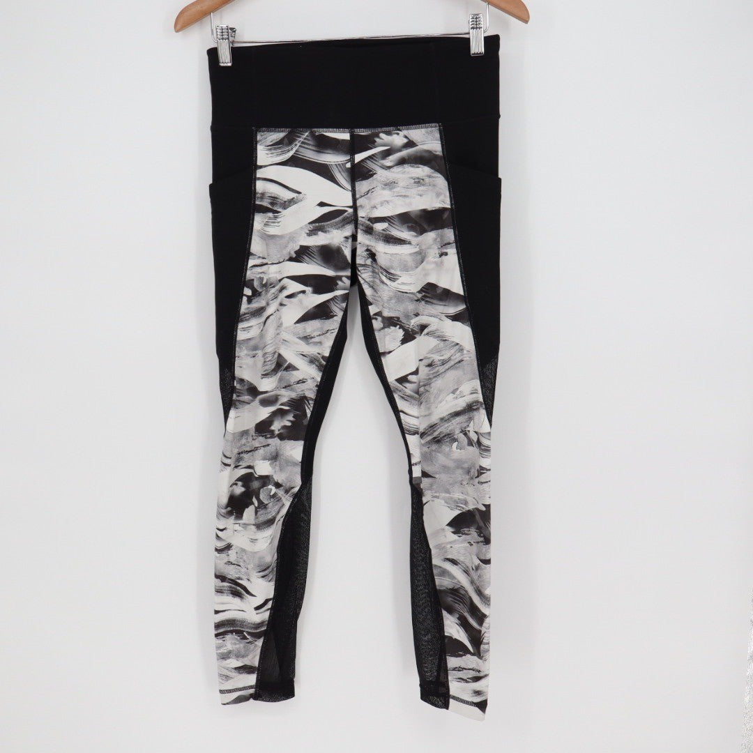 Athleta Black White Abstract Print Mesh Leggings Athletic Pants Size M