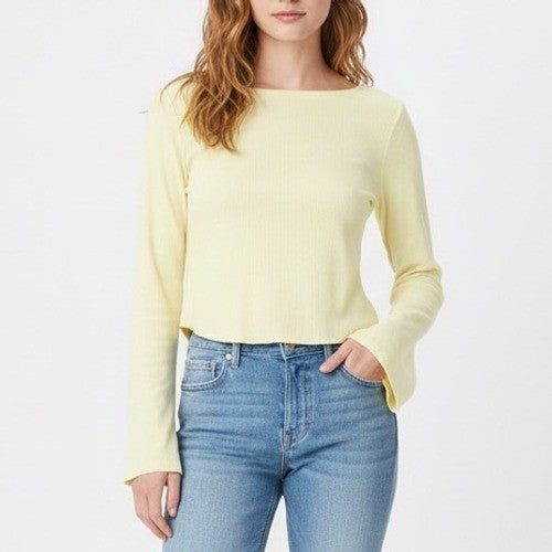 Wild Fable Womens Cropped Ribbed Long Sleeve Top Yellow XL