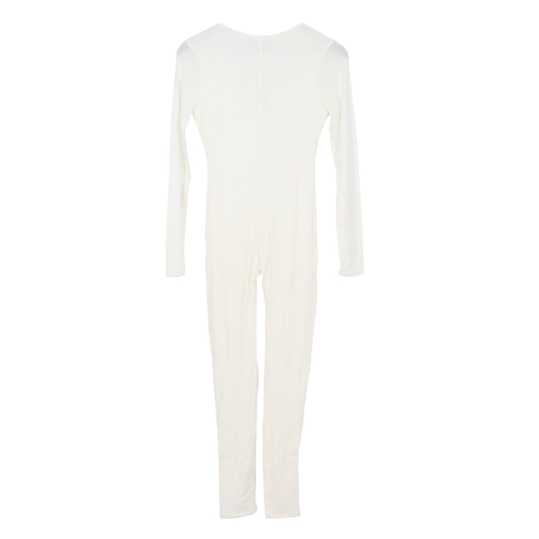 Naked Wardrobe Womens White Long Sleeve V-Neck Jumpsuit Catsuit Size M