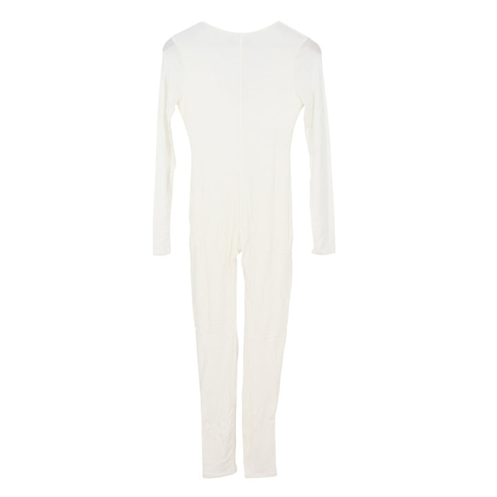 Naked Wardrobe Womens White Long Sleeve V-Neck Jumpsuit Catsuit Size M