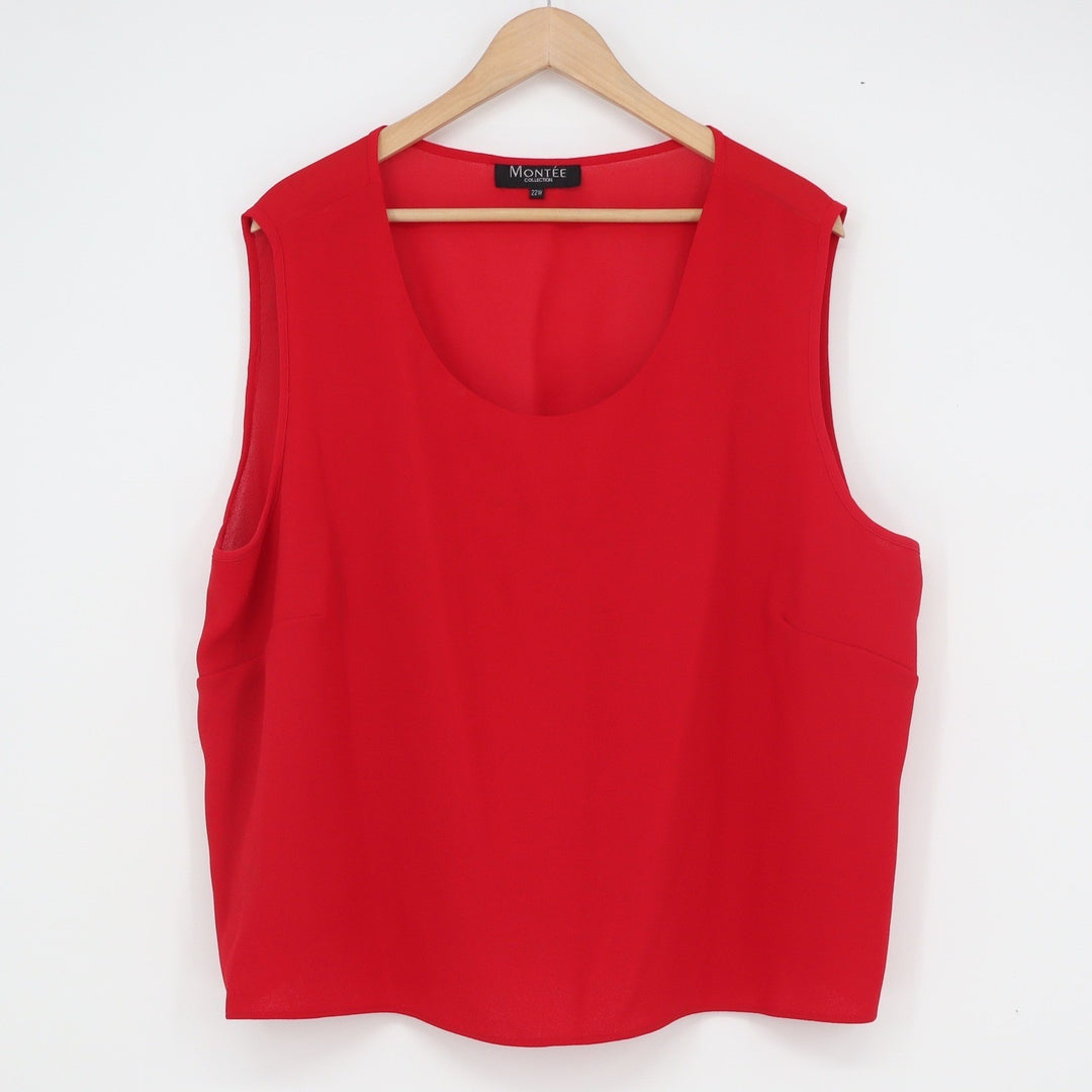 Montee Collection Red Sleeveless Scoop Neck Chiffon Blouse Plus Size 22W