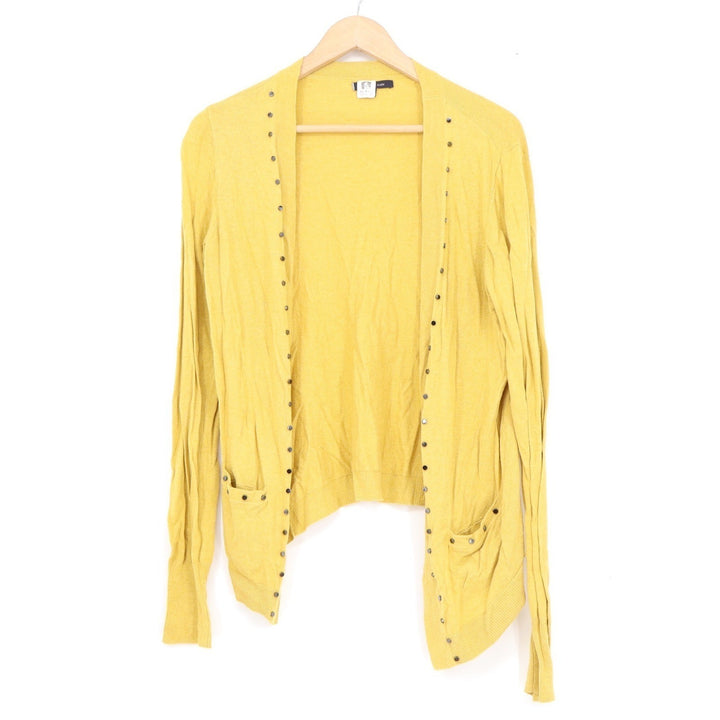 Anne Klein Womens Mustard Yellow Studded Open Front Cardigan Cashmere Blend M