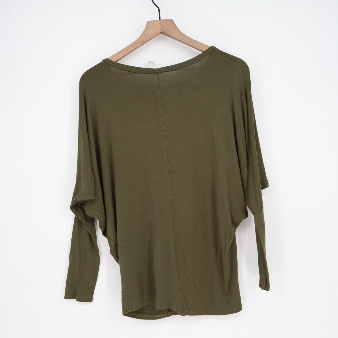 Moa Collection T-Shirt Women Medium Olive Green Stretch Round Neck Dolman Sleeve