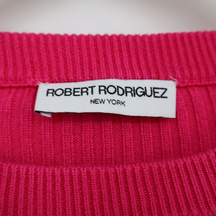 Robert Rodriguez Hot Pink Ribbed Knit Ruffle Hem Cropped Sweater Long Sleeve