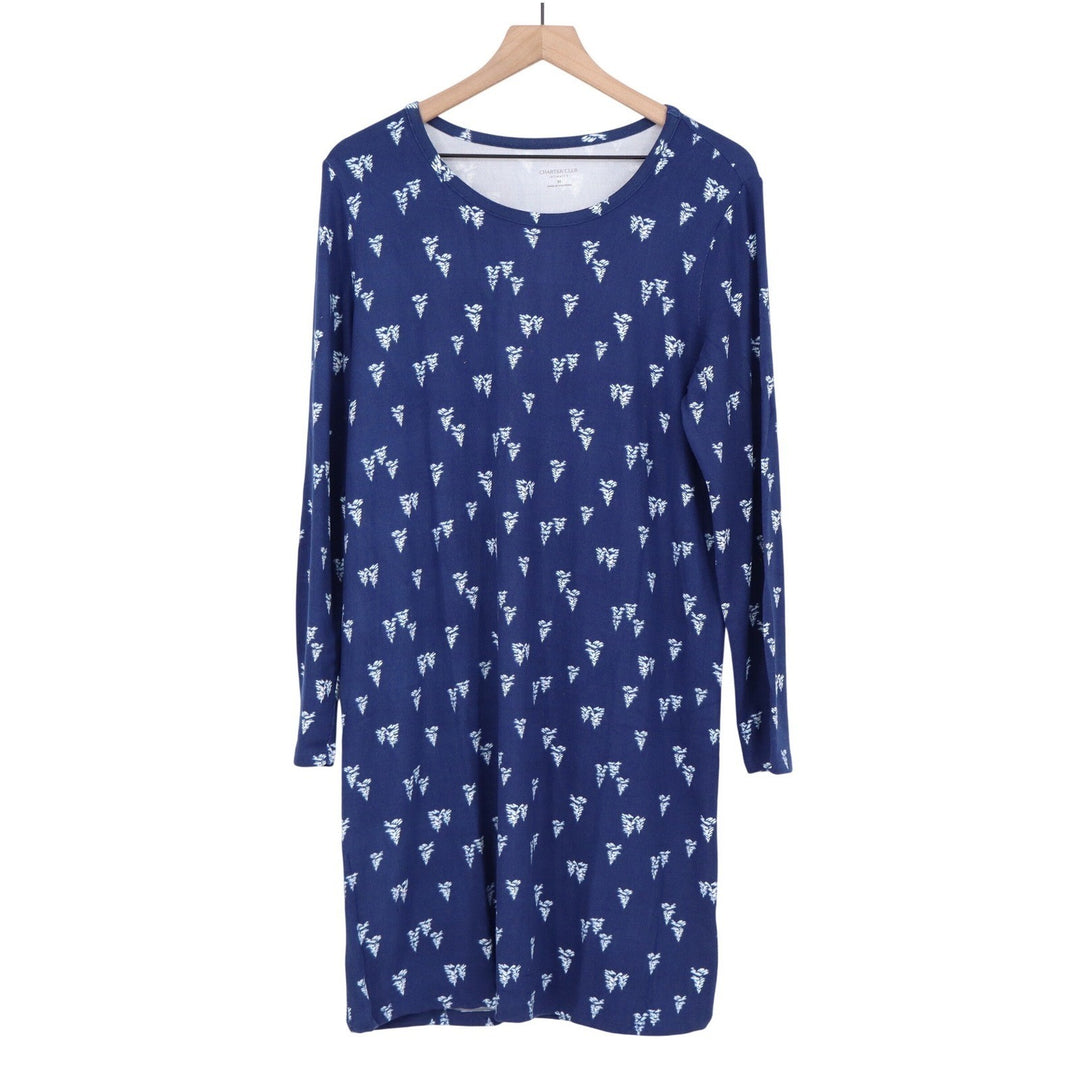 Charter Club Intimates Blue Forest Stroll Print Long Sleeve Nightgown M