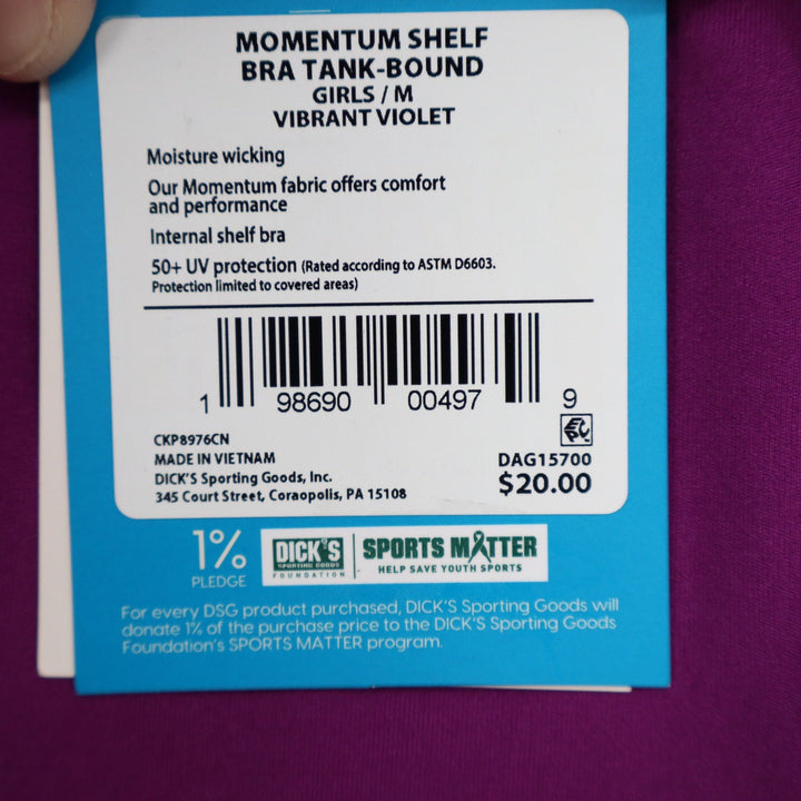 DSG Girls Momentum Shelf Bra Tank-Bound Vibrant Violet Crop Top M 10-12