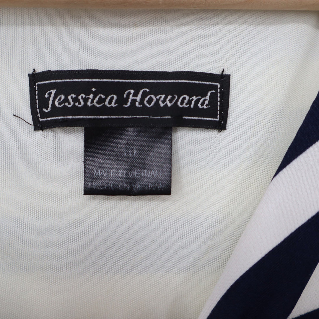 Jessica Howard Navy Blue White Striped Boat Neck Elastic Waist Dress Size 10