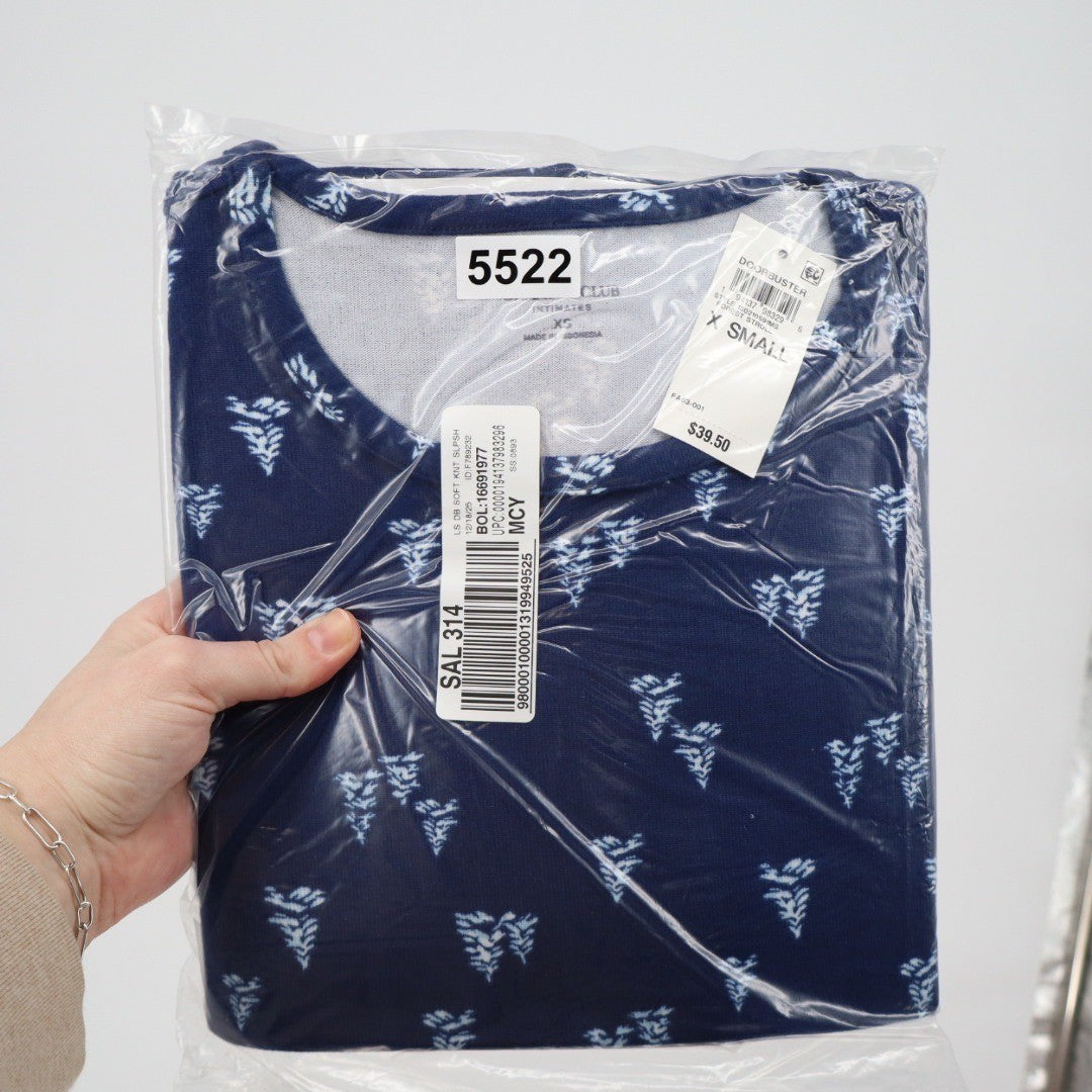 Charter Club Intimates Womens XS Navy Blue Tree Soft Knit Long Sleeve Sleepshirt
