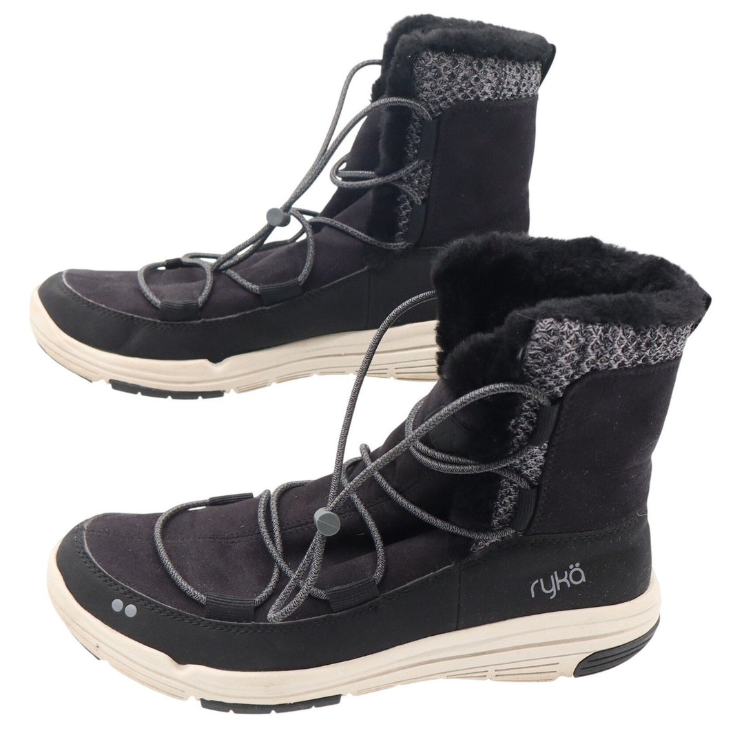 Ryka Aubonne Womens Black Faux Fur Lined Bungee Winter Snow Boots Size 8M