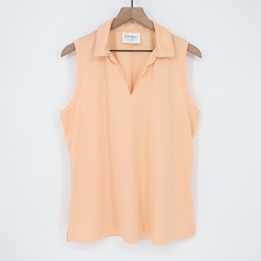 Walter Hagen Clubhouse Womens XL Peach Orange Sleeveless V-Neck Golf Polo Shirt