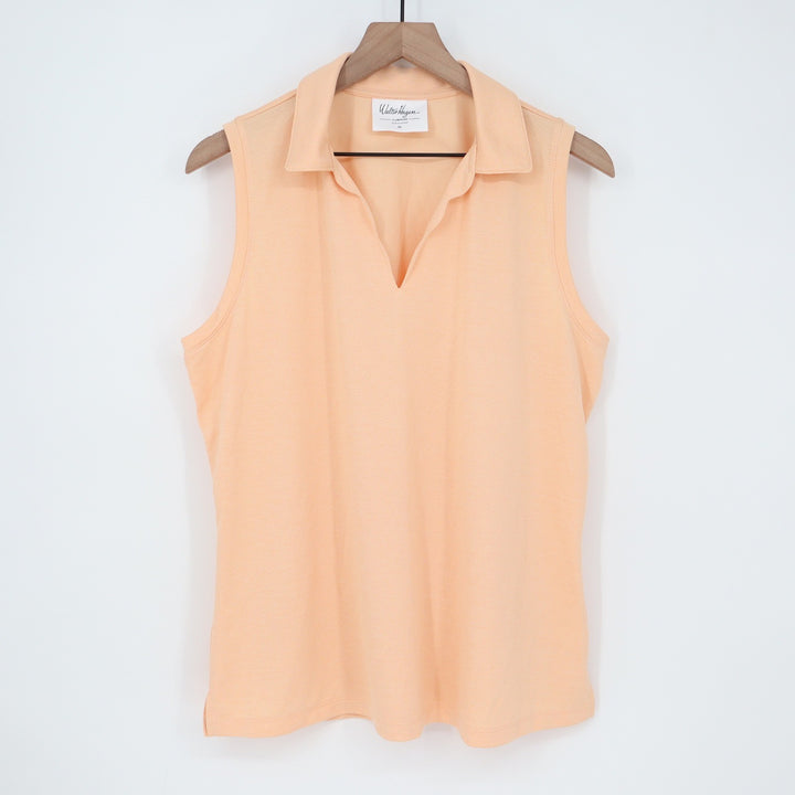 Walter Hagen Clubhouse Womens XL Peach Orange Sleeveless V-Neck Golf Polo Shirt