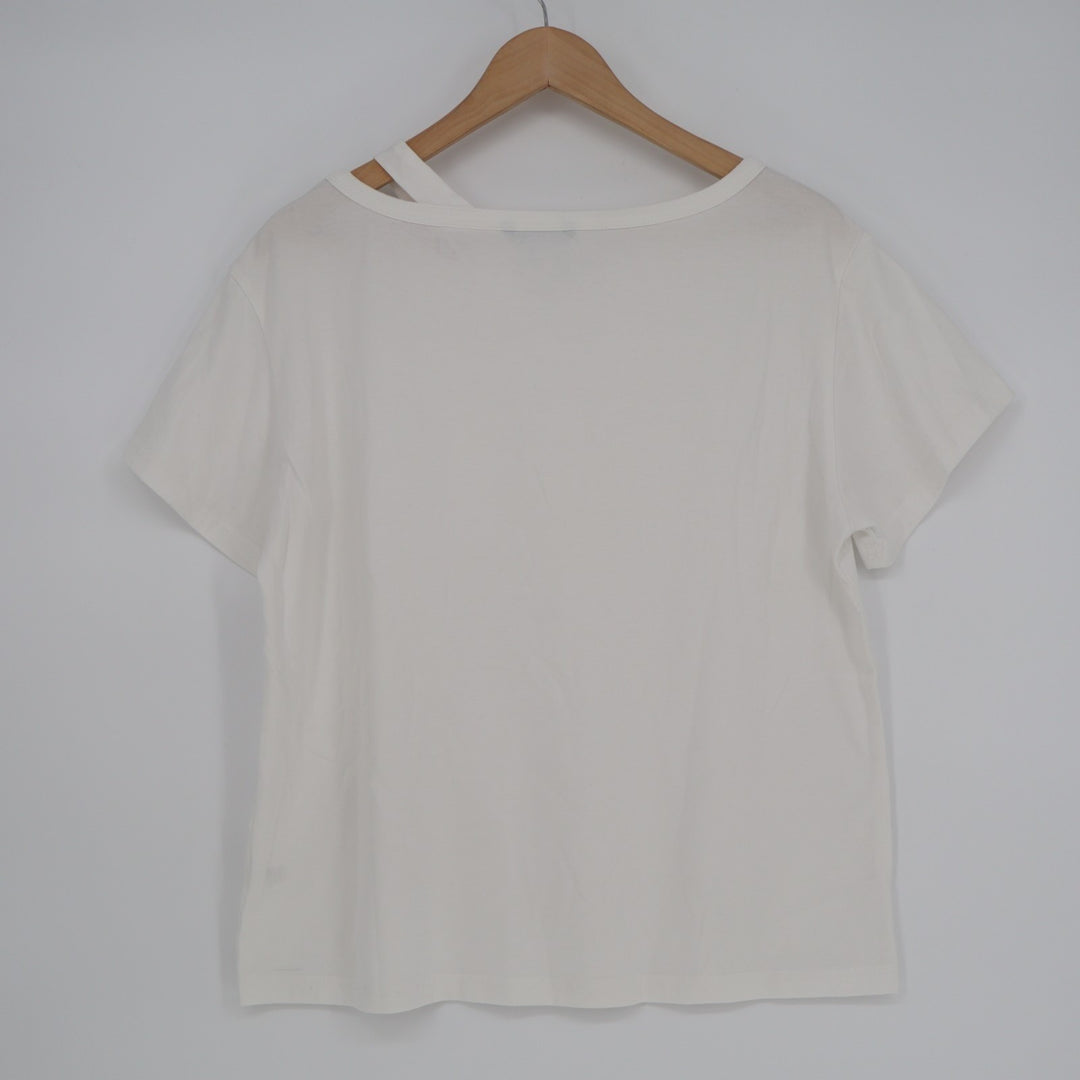 Shein T Shirt Womens Large 8/10 White Soft Jersey Knit V Neck Casual Wear Top