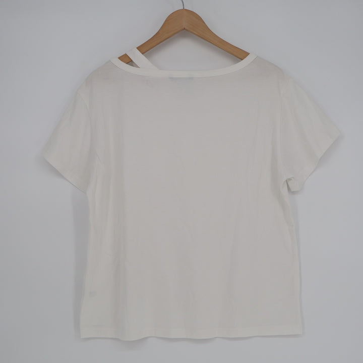 Shein T Shirt Womens Large 8/10 White Soft Jersey Knit V Neck Casual Wear Top