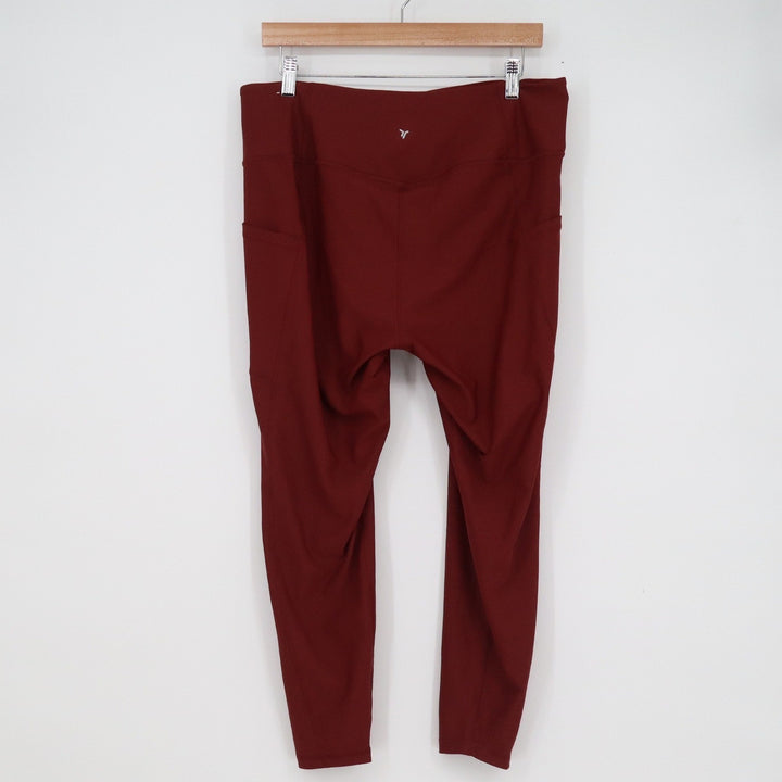 Old Navy Active Powersoft High Rise Leggings Burgundy XL Go-Dry Pockets Maroon