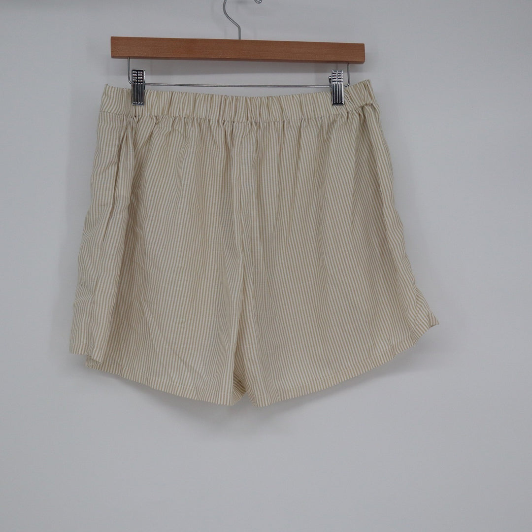 Tan White Striped Smocked Peplum Tube Top and Shorts Set XL