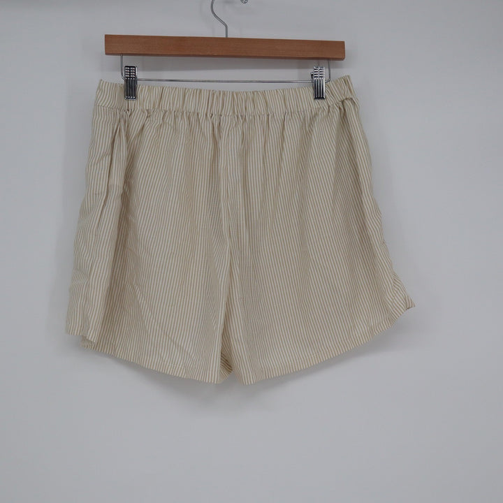 Tan White Striped Smocked Peplum Tube Top and Shorts Set XL