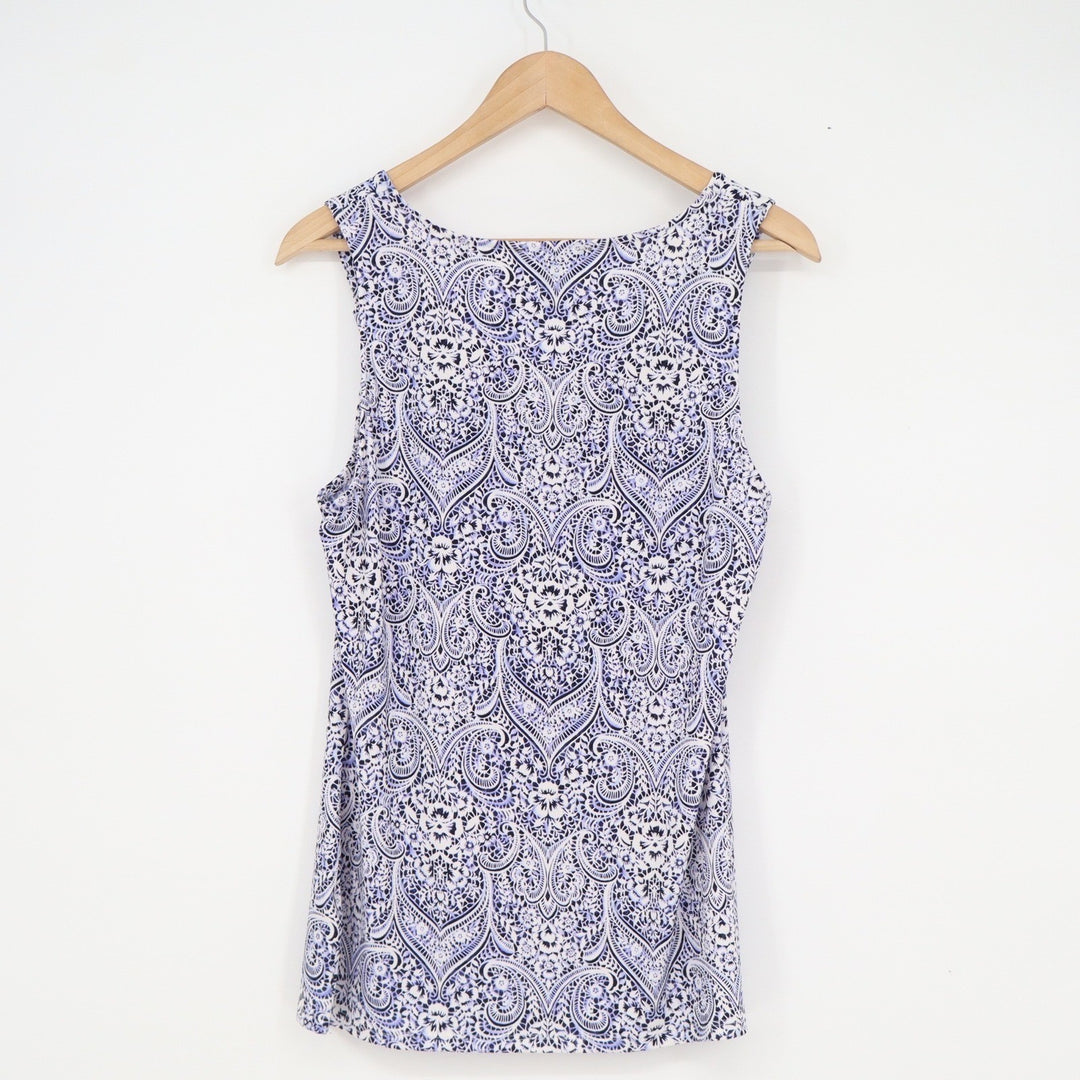 White House Black Market Blue Paisley Cowl Neck Sleeveless Top Womens Medium