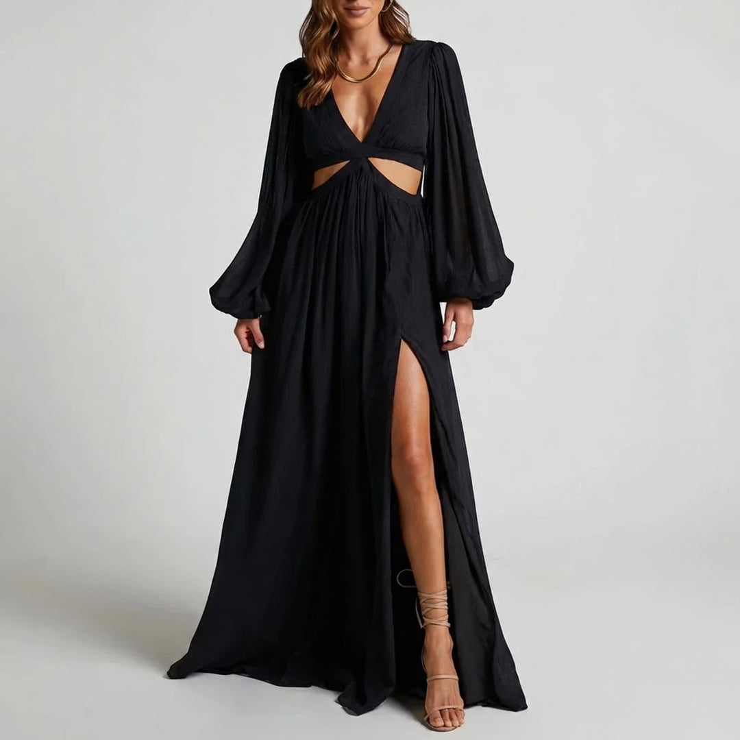 Showpo Paige Side Cut Out Balloon Sleeve Maxi Dress Black US 12 SD22070023